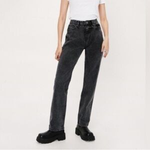 NWT Nasty Gal Black Acid Wash Organic High Rise Classic Straight Leg Jean Sz 10